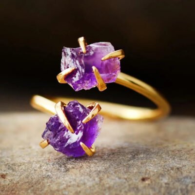 The latest Luxury Gemstone Ring Women's 2 gemstone cuff ring Modern Cocktail adjustable designer ring pop