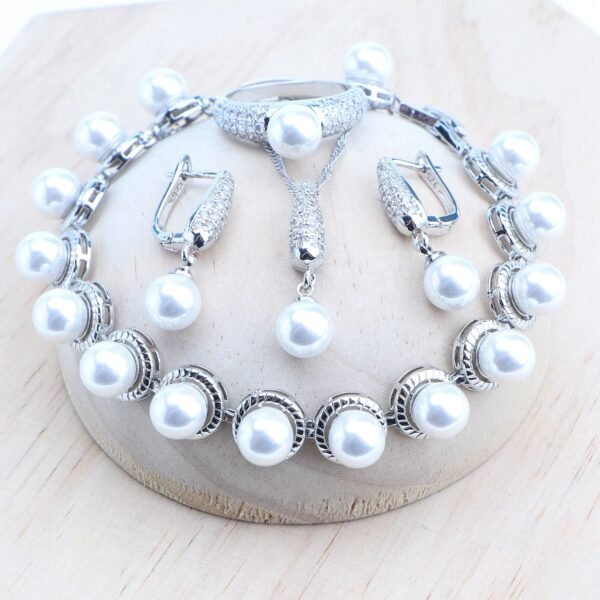 925 Silver Jewelry Sets Bridal Black Pearls Natural White CZ Ring Bracelets Earrings Pendants Necklace Set Women Wedding Jewelry