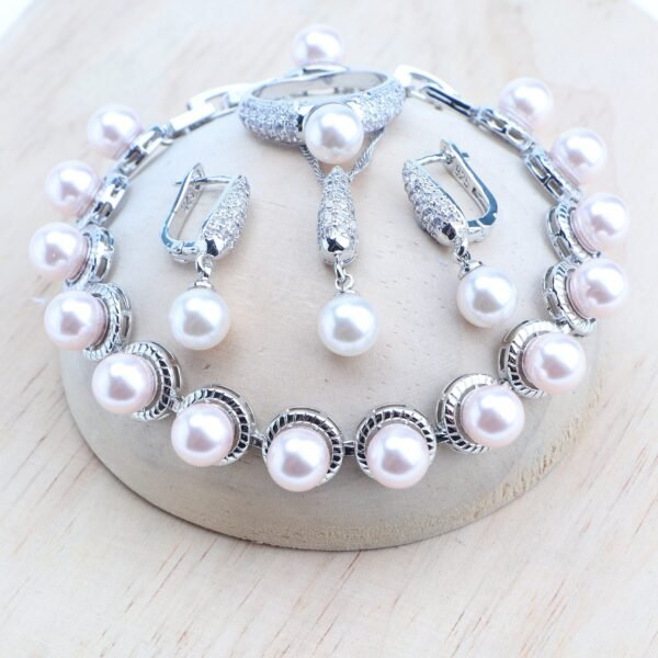 925 Silver Jewelry Sets Bridal Black Pearls Natural White CZ Ring Bracelets Earrings Pendants Necklace Set Women Wedding Jewelry