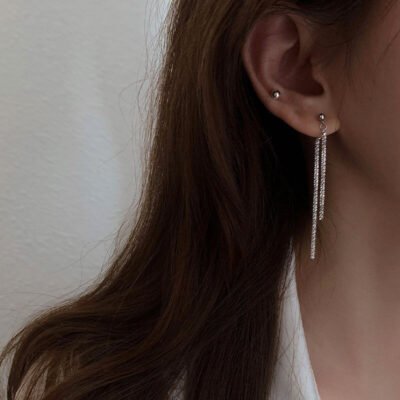 925 Sterling Silver Gypsophila Sparkling Drop Earrings Temperament Women Ear Line Long Earrings Fashion Jewelry For Wedding Gift