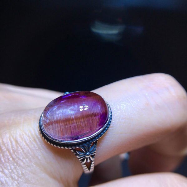 Pure natural purple hair crystal purple super seven ring for women, 925 sterling silver inlaid with a flap size of 15/10.8mm1023238645