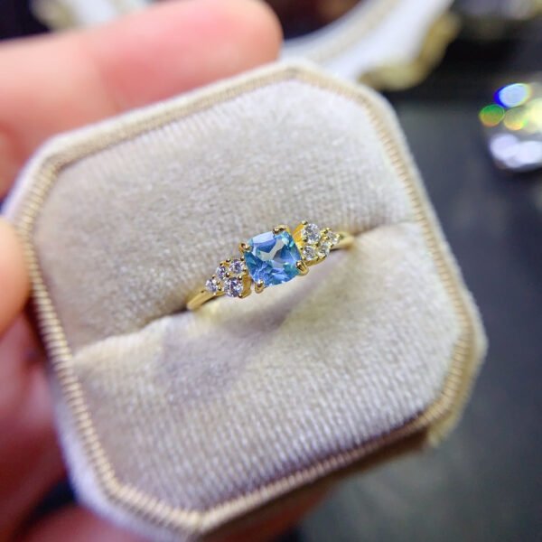 wsxc1698330625384_0 Natural Swiss Blue Topaz Stone Ring, with a main stone size of 5mm square,2610099352