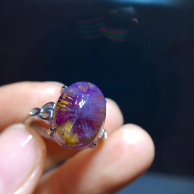 Natural Aurora Titanium Purple Beige Flower Sky Eye Ring Size: 14.1/11.1mm2710178649