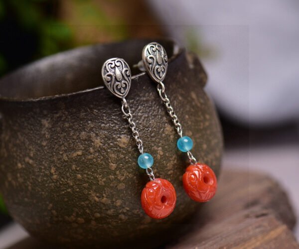 wsxc1698420337090_0 Original Light South Red Pixiu Earline/Earrings, South Red with a diameter of approximately 10.7mm2710085346