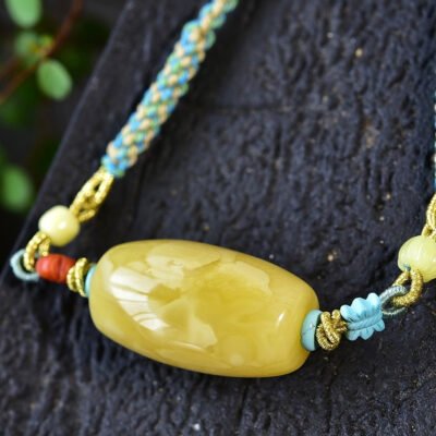 Natural Russian honey wax barrel bead clavicle chain, size approximately 35.3x19.4mm, naked weight approximately 9.05g2710690134