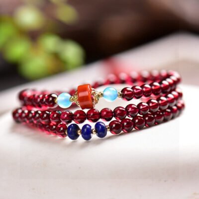 Natural Premium Wine Red Garnet Three Ring Bracelet, with a diameter of 4.8mm0311129894