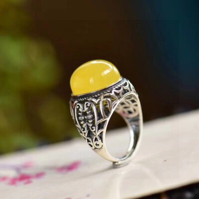 Natural Honey Wax Men's Ring, Nude Stone Size Approximately: 19.9 * 15.3mm0311159188