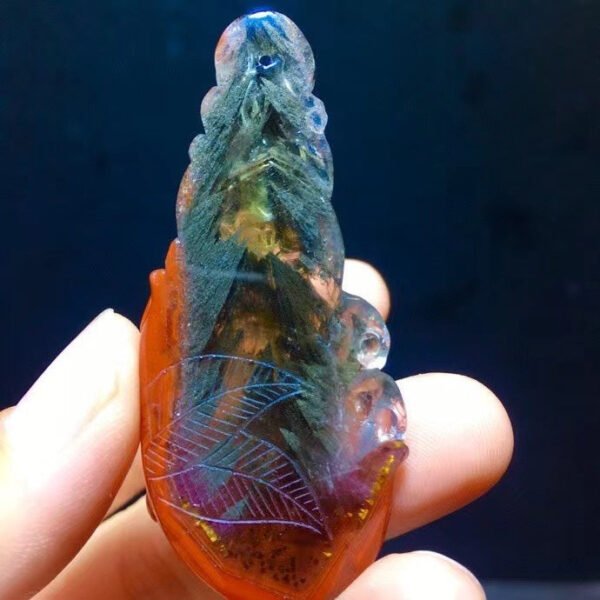 wsxc1699112292397_1 Natural Black Aurora Thorn Rose Feather ðŠķ Shaped small tree ðē Thousand layered pyramid forest purple titanium nine tailed fox fox fairy pendant for men and women, size 60.4/26.7mm0411548166