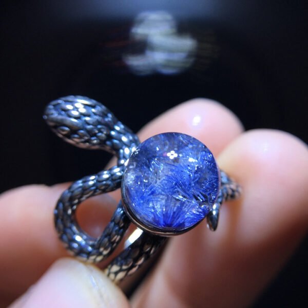 wsxc1699214721372_0 Natural blue hair crystal, blue line stone, round bead, single bead, treasure bowl snake 🐍 Ring, opening size 9mm0511298149