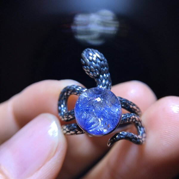 wsxc1699214721372_1 Natural blue hair crystal, blue line stone, round bead, single bead, treasure bowl snake 🐍 Ring, opening size 9mm0511298149