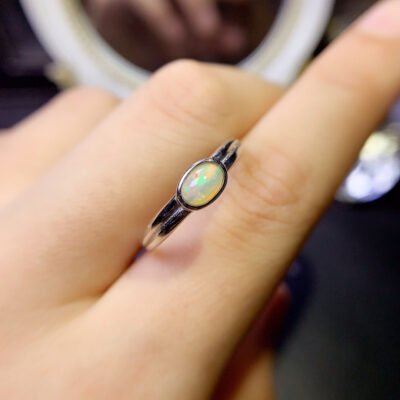 Pure Natural Colorful White Opal Ring, Main Stone Size 4 * 6mm0611085195