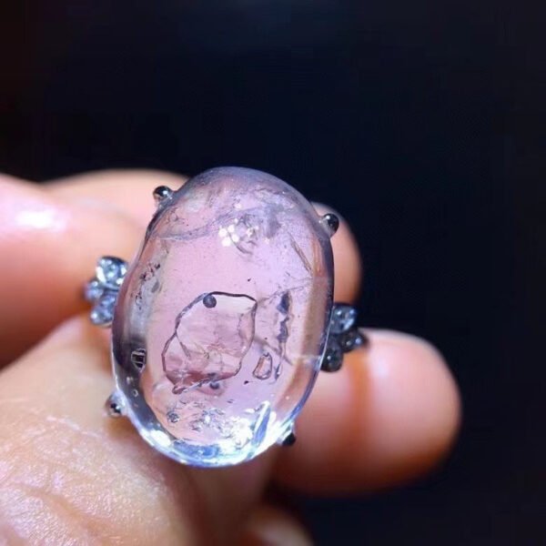 Rare Natural Water Gall Black Quicksand Ring, Living Bare Stone: 16.8/12mm0611188364