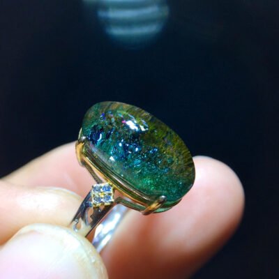 Natural Green Ghost Treasure Pot Mica Starlight Ring, with a live size of 15/7.8mm0711218155