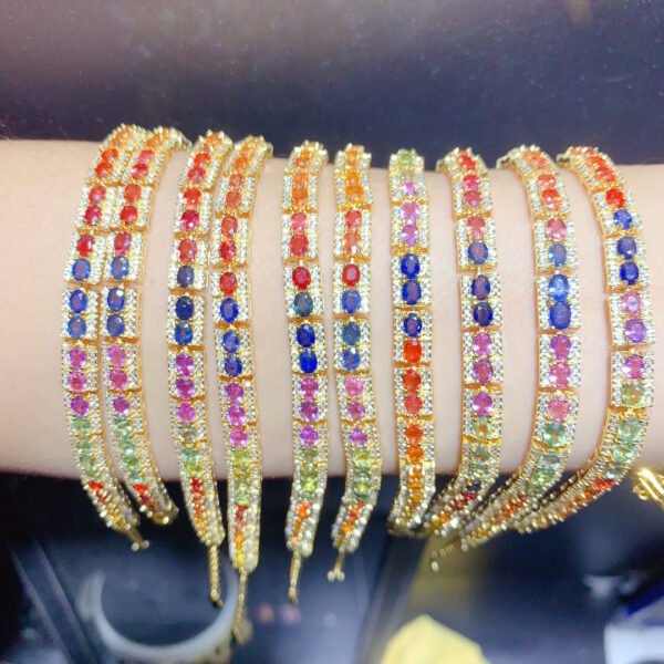 Natural Sri Lanka Burnless Colorful Sapphire Bracelet, Main Stone Size 3 * 4mm1110850136