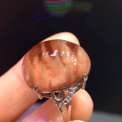 Natural Red Rabbit Hair Treasure Bowl Ring, Specification: 20.7/15.6mm1111198466