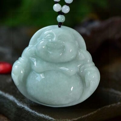 Natural A-grade Jade Maitreya Buddha Pendant, Size: 56.1/51.3/13.8mm1112159664