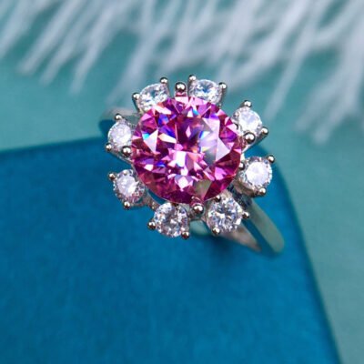 Classic Pink Mosang Diamond Ring, Main Stone 2 Carat, Round 8mm1113350952