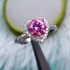 Classic Pink Mosang Diamond Ring, Main Stone 1 Carat, Round 6.5mm1114190866