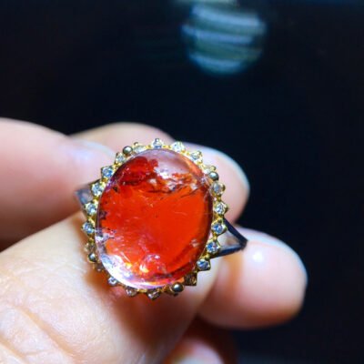 Natural red glue flower ring, size: 12.7/10.4mm1114278144
