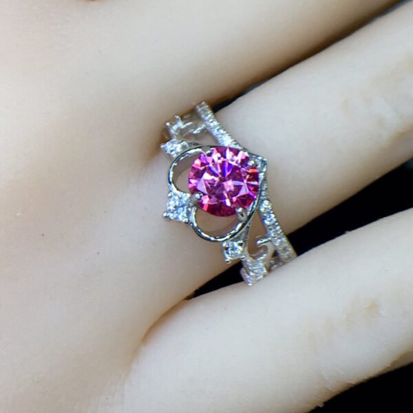 Classic Pink Mosang Diamond Ring, Main Stone 1 Carat, Round 6.5mm1117199366